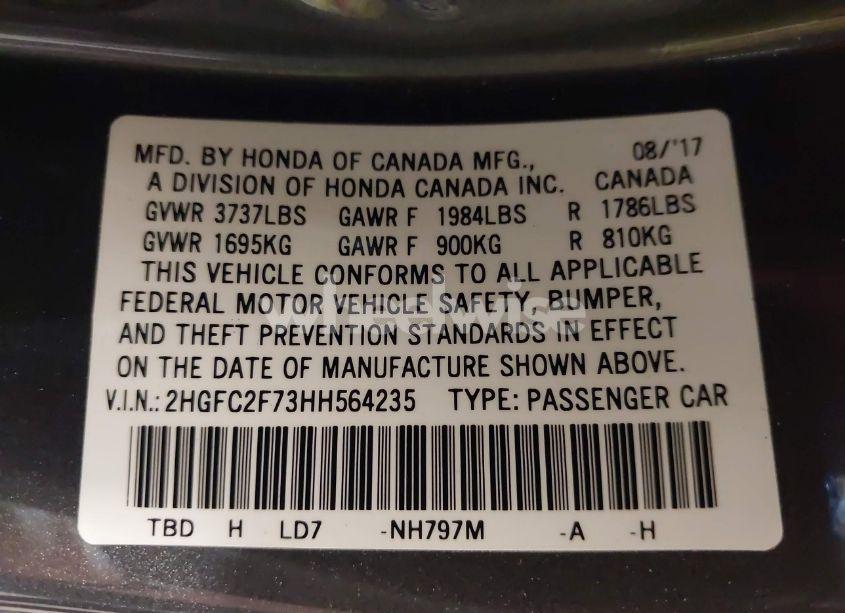 Photo 9 of 2017 Honda Civic EX (VIN 2HGFC2F73HH564235)