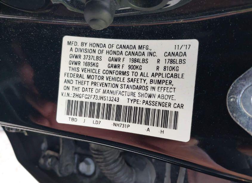 Photo 9 of 2018 Honda Civic EX (VIN 2HGFC2F73JH513243)