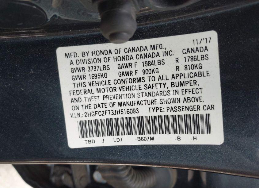 Photo 9 of 2018 Honda Civic EX (VIN 2HGFC2F73JH516093)