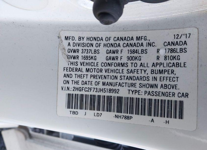 Photo 9 of 2018 Honda Civic EX (VIN 2HGFC2F73JH518992)