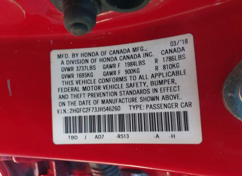 Photo 9 of 2018 Honda Civic EX (VIN 2HGFC2F73JH546260)