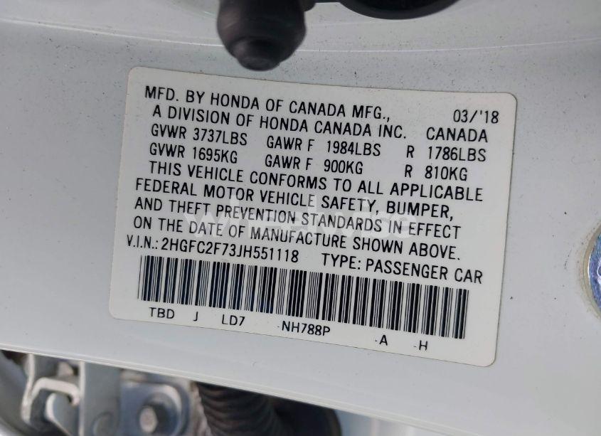 Photo 9 of 2018 Honda Civic EX (VIN 2HGFC2F73JH551118)