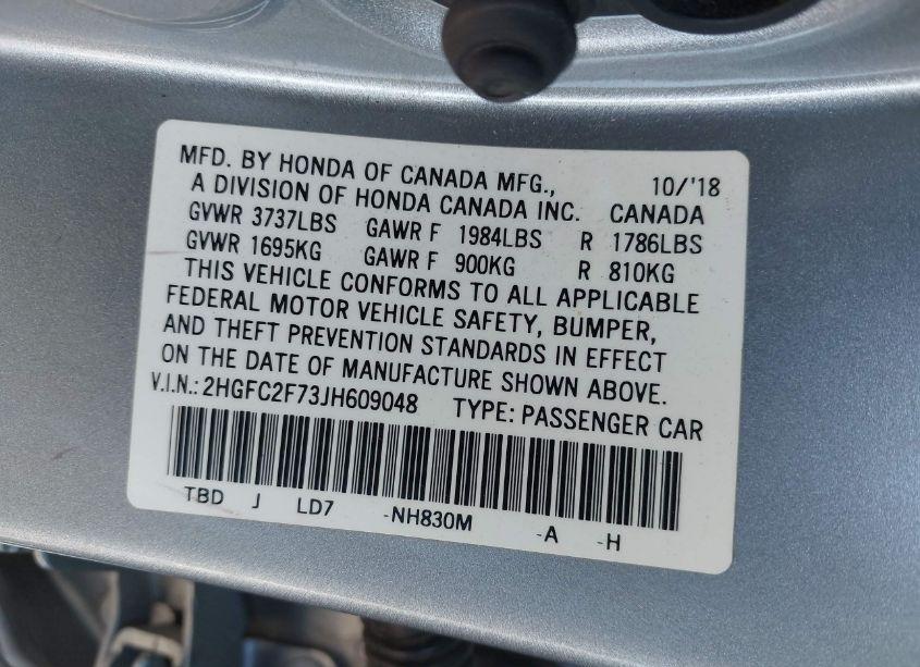 Photo 9 of 2018 Honda Civic EX (VIN 2HGFC2F73JH609048)