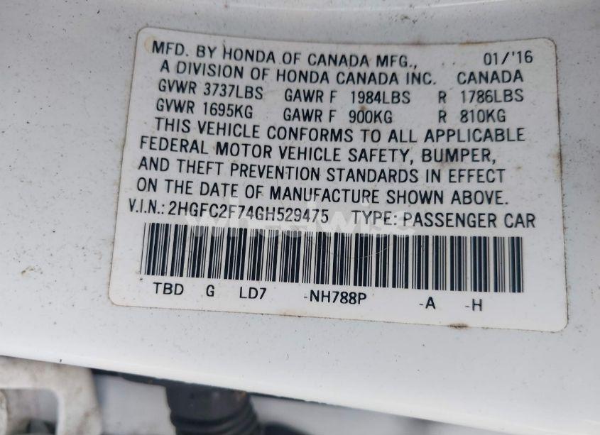 Photo 9 of 2016 Honda Civic EX (VIN 2HGFC2F74GH529475)