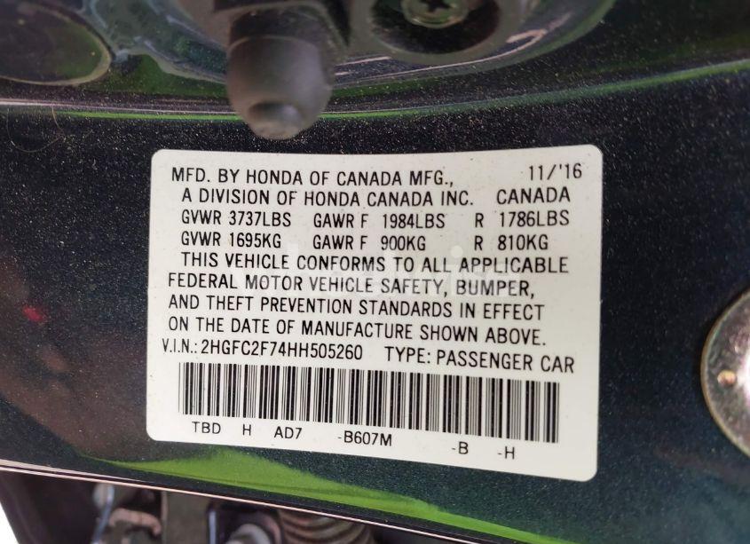 Photo 9 of 2017 Honda Civic EX (VIN 2HGFC2F74HH505260)