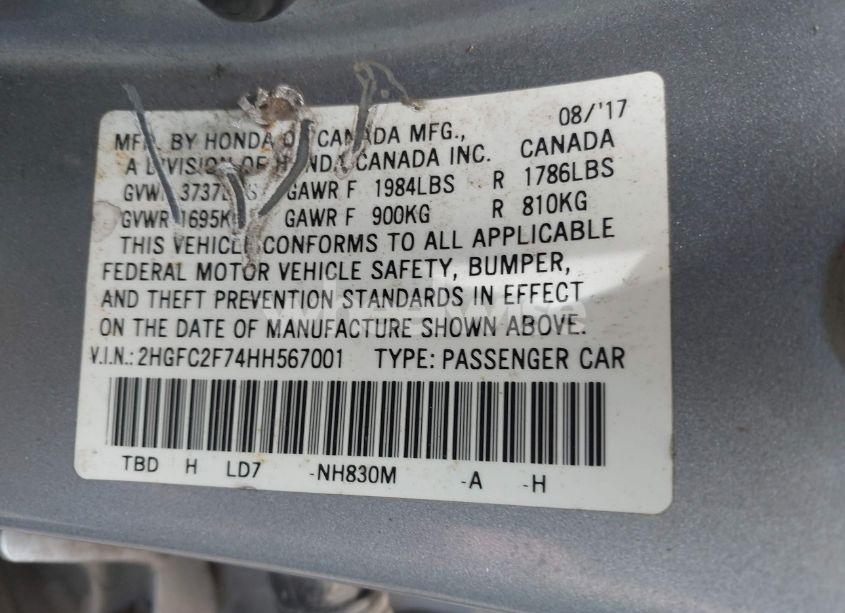 Photo 9 of 2017 Honda Civic EX (VIN 2HGFC2F74HH567001)