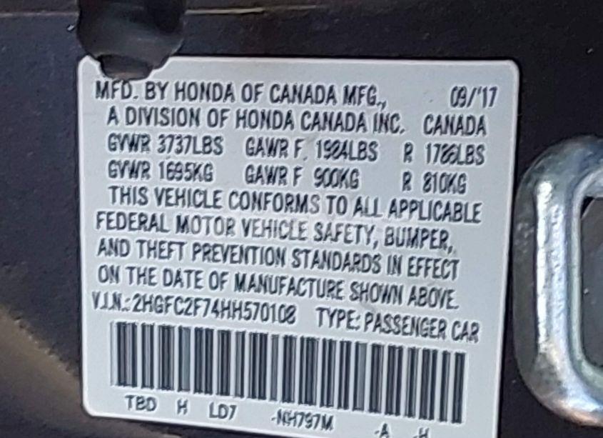 Photo 9 of 2017 Honda Civic EX (VIN 2HGFC2F74HH570108)