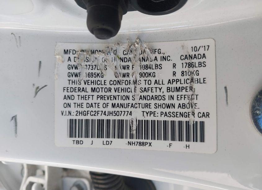 Photo 9 of 2018 Honda Civic EX (VIN 2HGFC2F74JH507774)