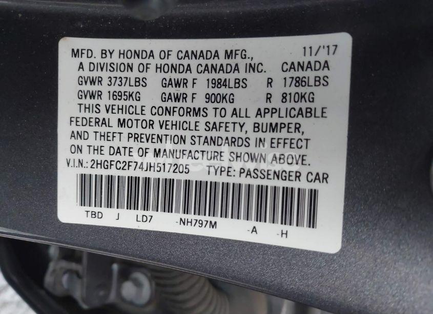 Photo 9 of 2018 Honda Civic EX (VIN 2HGFC2F74JH517205)