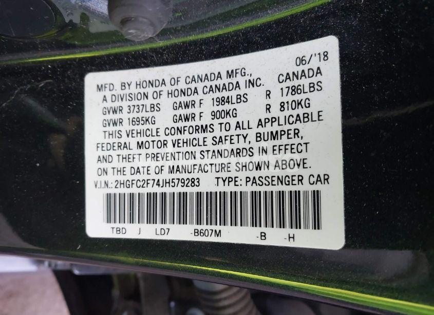 Photo 9 of 2018 Honda Civic EX (VIN 2HGFC2F74JH579283)