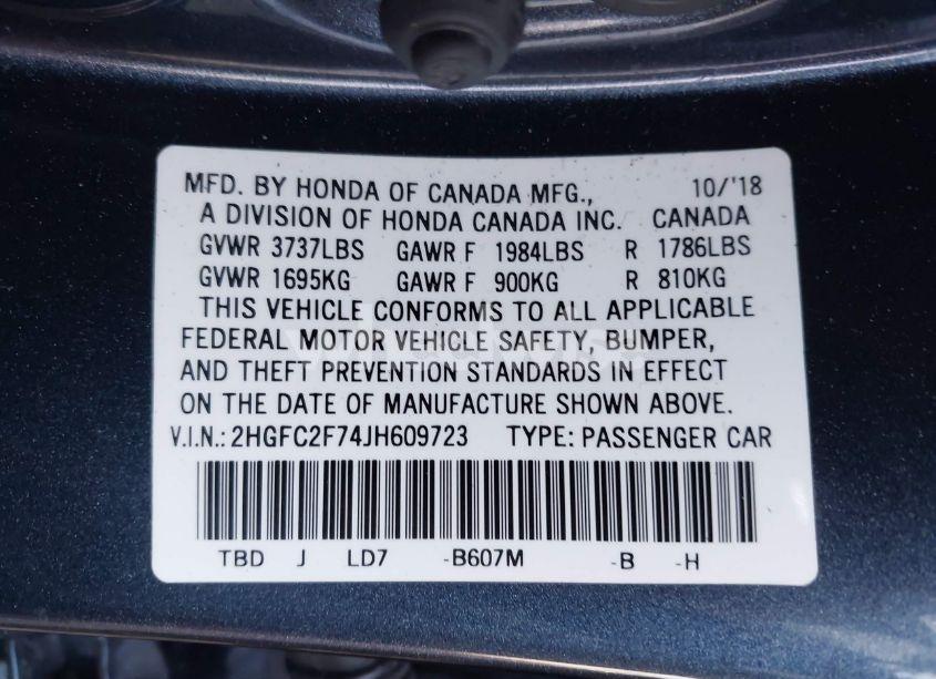 Photo 9 of 2018 Honda Civic EX (VIN 2HGFC2F74JH609723)