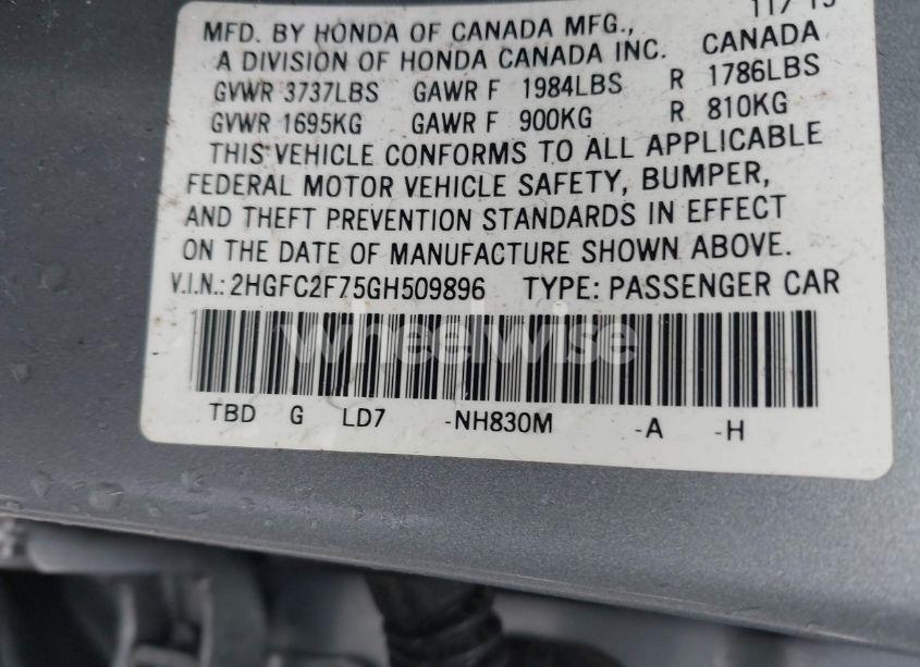 Photo 9 of 2016 Honda Civic EX (VIN 2HGFC2F75GH509896)