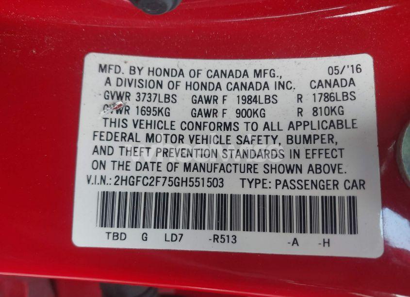 Photo 9 of 2016 Honda Civic EX (VIN 2HGFC2F75GH551503)