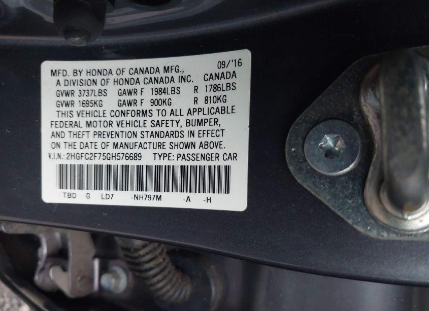 Photo 9 of 2016 Honda Civic EX (VIN 2HGFC2F75GH576689)
