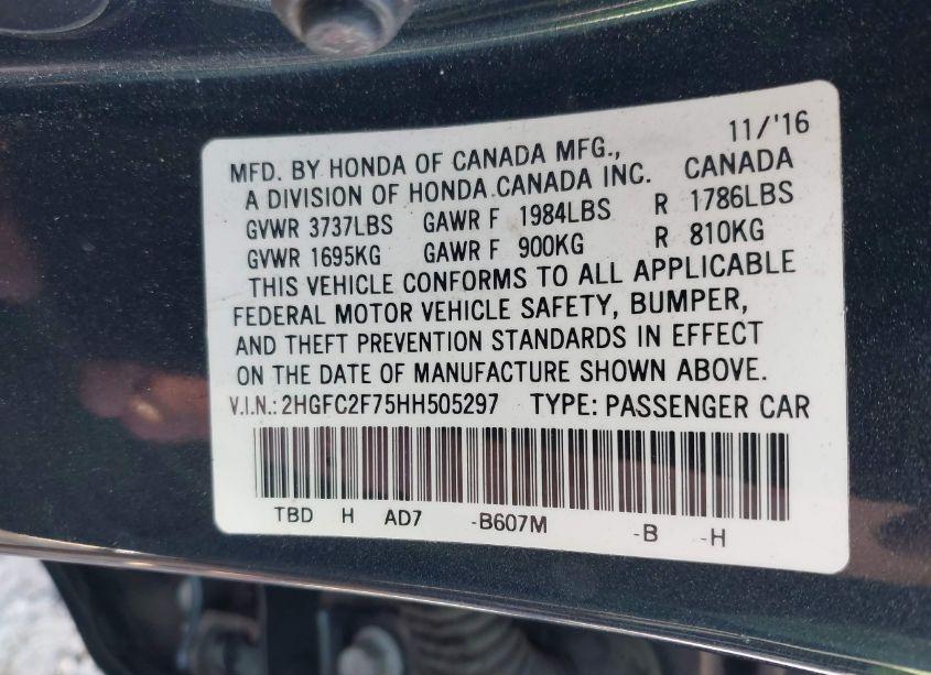 Photo 9 of 2017 Honda Civic EX (VIN 2HGFC2F75HH505297)