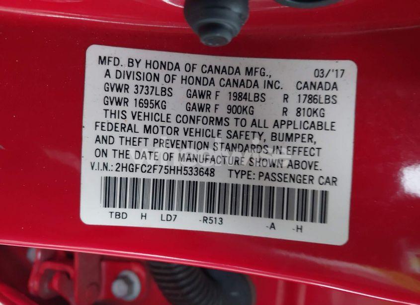 Photo 9 of 2017 Honda Civic EX (VIN 2HGFC2F75HH533648)