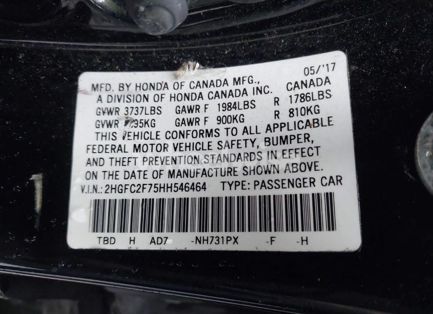 Photo 9 of 2017 Honda Civic EX (VIN 2HGFC2F75HH546464)