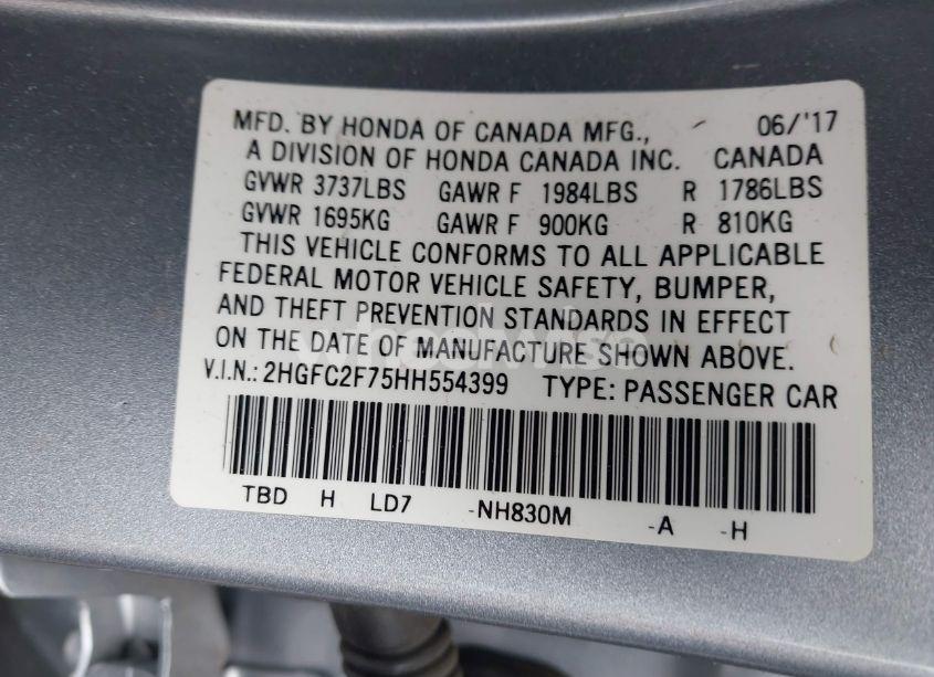 Photo 9 of 2017 Honda Civic EX (VIN 2HGFC2F75HH554399)