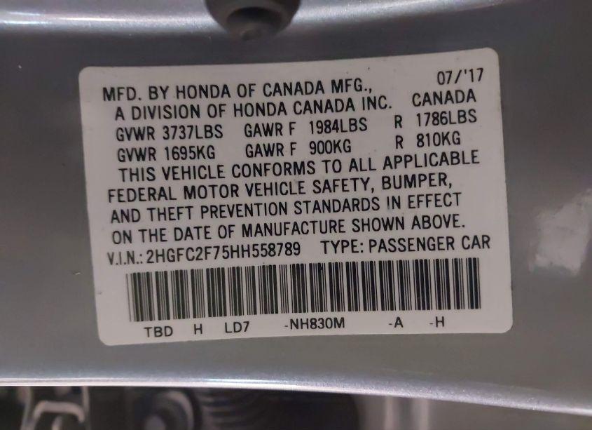 Photo 9 of 2017 Honda Civic EX (VIN 2HGFC2F75HH558789)