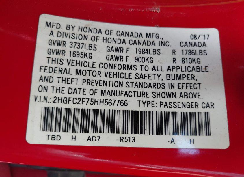 Photo 9 of 2017 Honda Civic EX (VIN 2HGFC2F75HH567766)