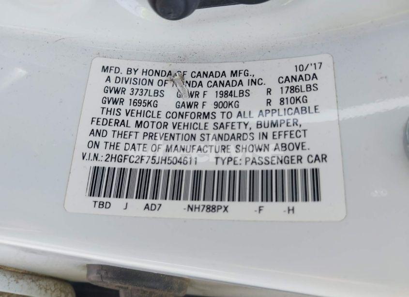 Photo 9 of 2018 Honda Civic EX (VIN 2HGFC2F75JH504611)