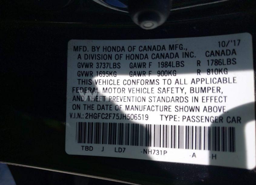 Photo 9 of 2018 Honda Civic EX (VIN 2HGFC2F75JH506519)