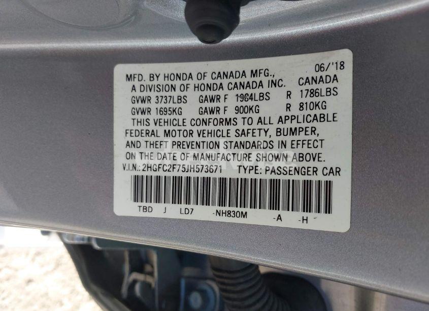 Photo 9 of 2018 Honda Civic EX (VIN 2HGFC2F75JH573671)