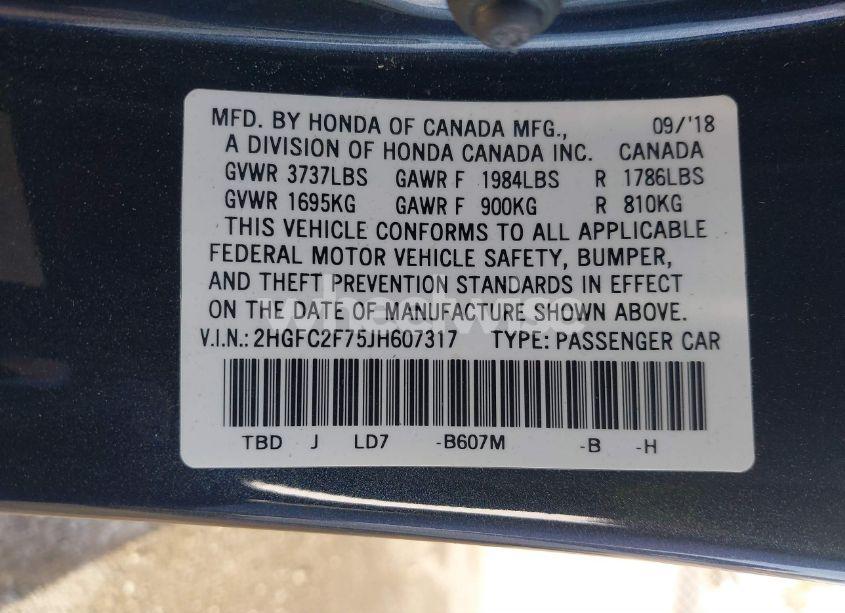 Photo 9 of 2018 Honda Civic EX (VIN 2HGFC2F75JH607317)