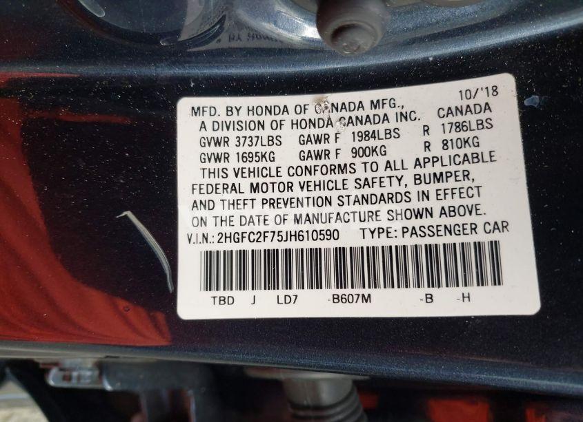 Photo 9 of 2018 Honda Civic EX (VIN 2HGFC2F75JH610590)