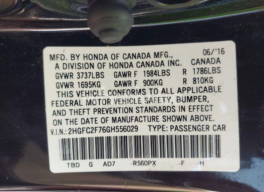 Photo 9 of 2016 Honda Civic EX (VIN 2HGFC2F76GH556029)