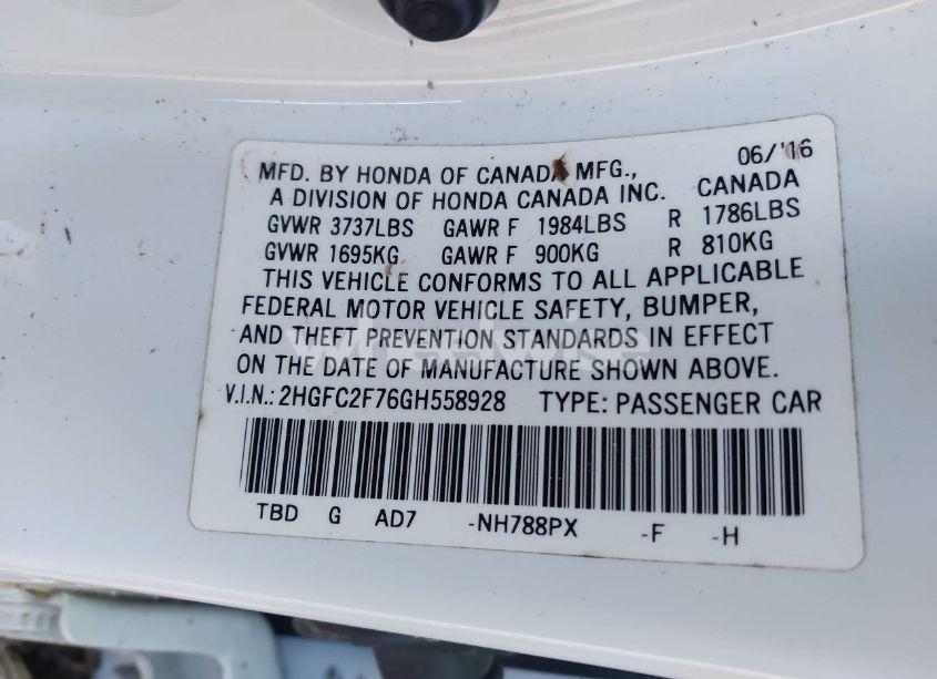Photo 9 of 2016 Honda Civic EX (VIN 2HGFC2F76GH558928)