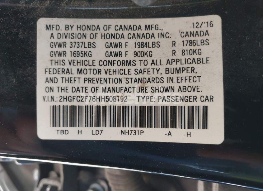 Photo 9 of 2017 Honda Civic EX (VIN 2HGFC2F76HH508192)