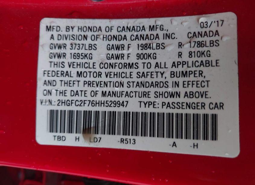Photo 9 of 2017 Honda Civic EX (VIN 2HGFC2F76HH529947)