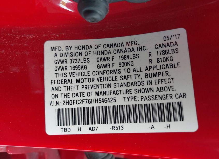 Photo 9 of 2017 Honda Civic EX (VIN 2HGFC2F76HH546425)