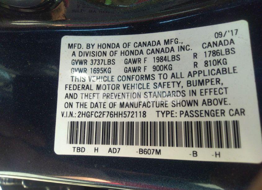 Photo 9 of 2017 Honda Civic EX (VIN 2HGFC2F76HH572118)