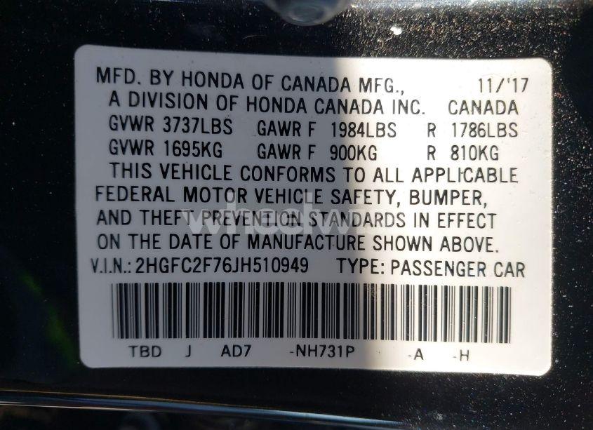 Photo 9 of 2018 Honda Civic EX (VIN 2HGFC2F76JH510949)