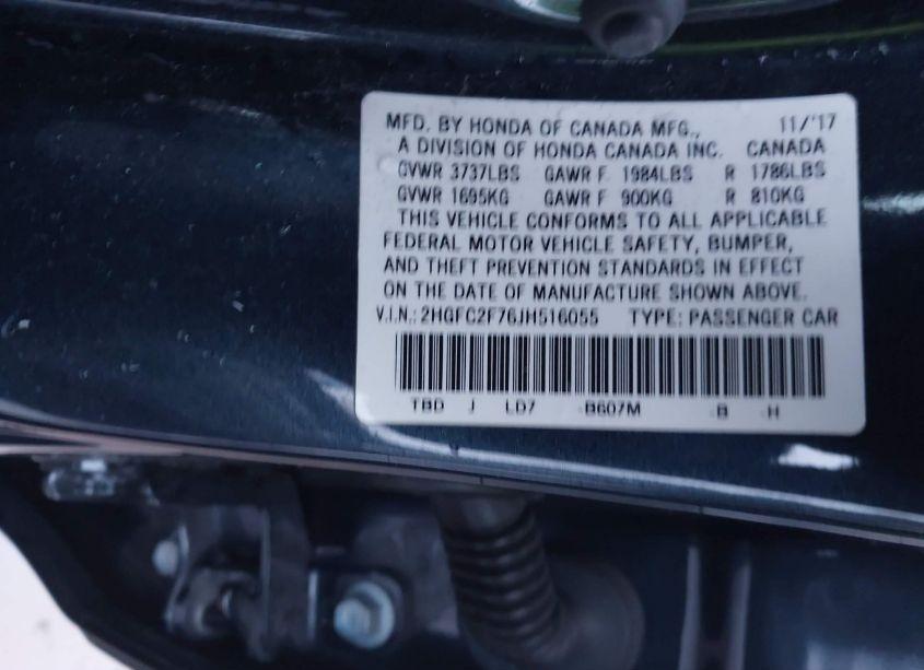 Photo 9 of 2018 Honda Civic EX (VIN 2HGFC2F76JH516055)