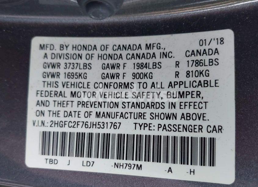 Photo 9 of 2018 Honda Civic EX (VIN 2HGFC2F76JH531767)