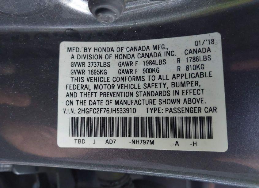 Photo 9 of 2018 Honda Civic EX (VIN 2HGFC2F76JH533910)