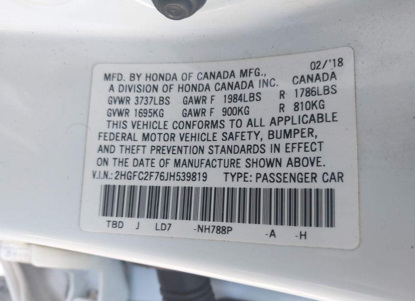 Photo 9 of 2018 Honda Civic EX (VIN 2HGFC2F76JH539819)