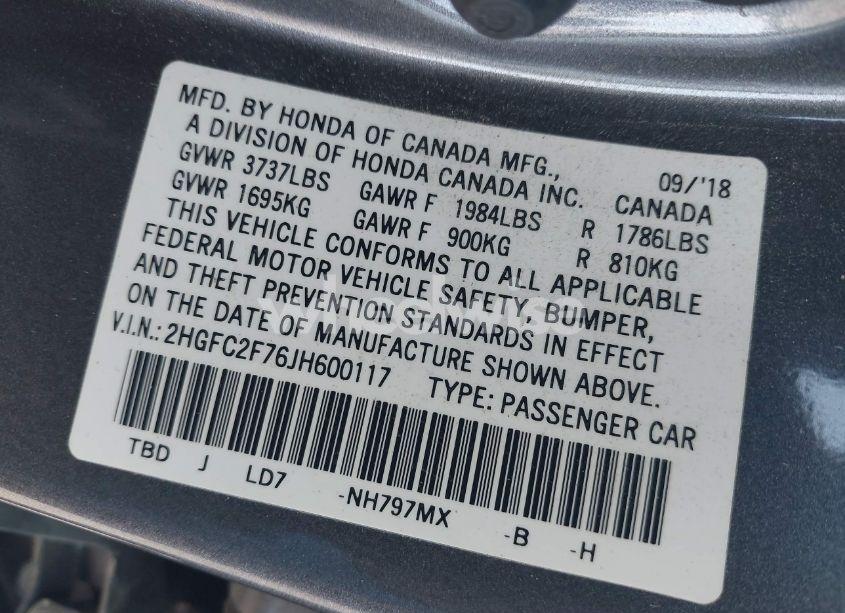 Photo 9 of 2018 Honda Civic EX (VIN 2HGFC2F76JH600117)