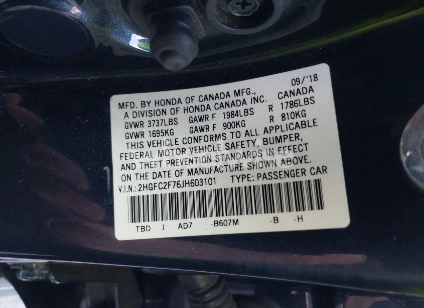 Photo 9 of 2018 Honda Civic EX (VIN 2HGFC2F76JH603101)