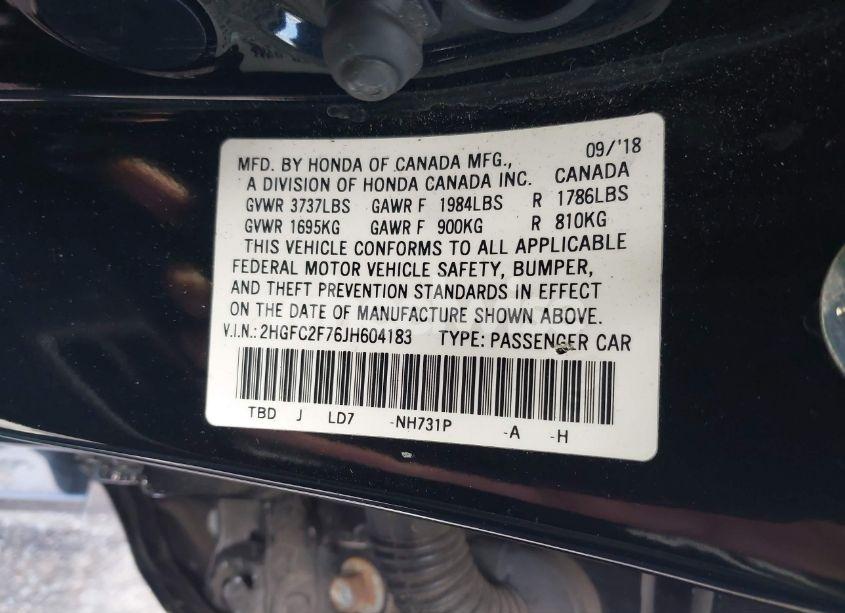 Photo 9 of 2018 Honda Civic EX (VIN 2HGFC2F76JH604183)