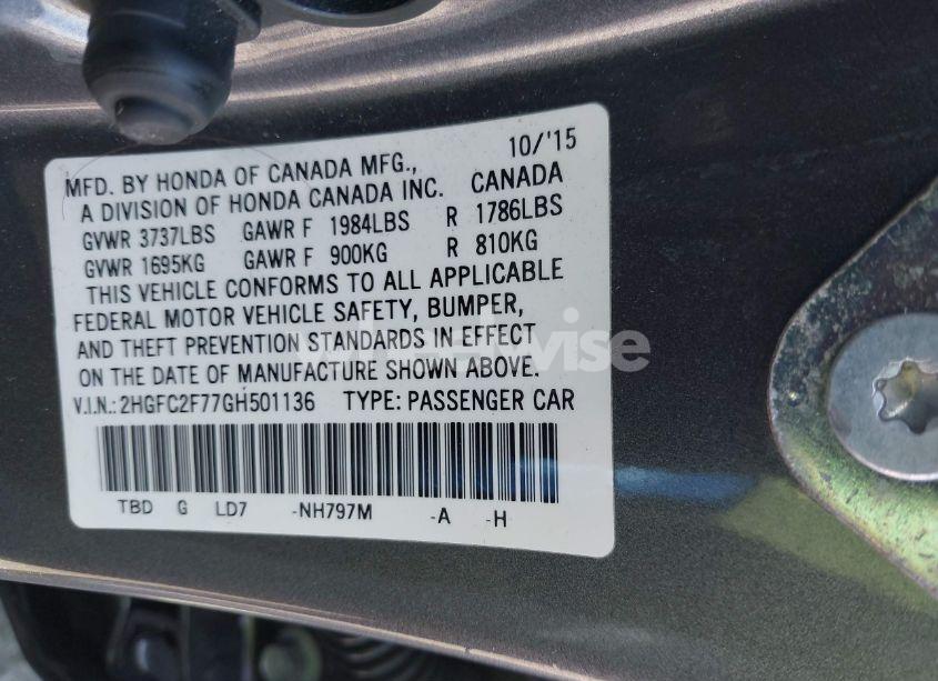 Photo 9 of 2016 Honda Civic EX (VIN 2HGFC2F77GH501136)