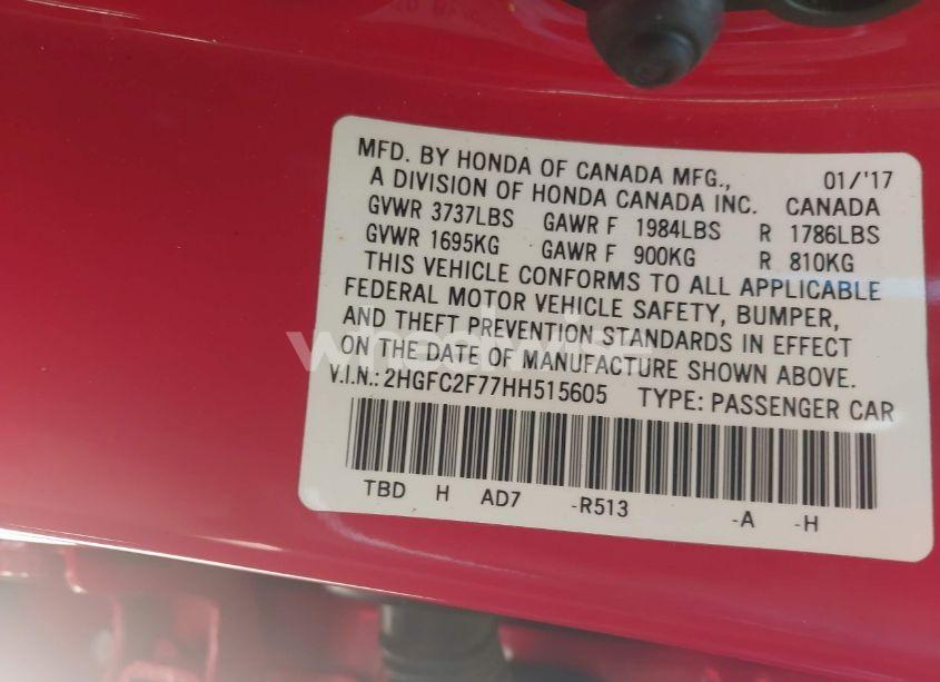 Photo 9 of 2017 Honda Civic EX (VIN 2HGFC2F77HH515605)