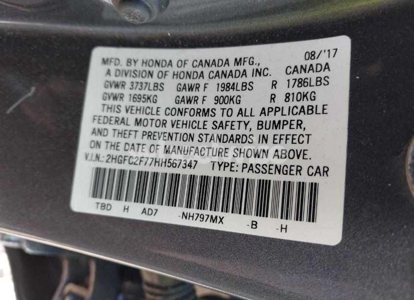 Photo 9 of 2017 Honda Civic EX (VIN 2HGFC2F77HH567347)
