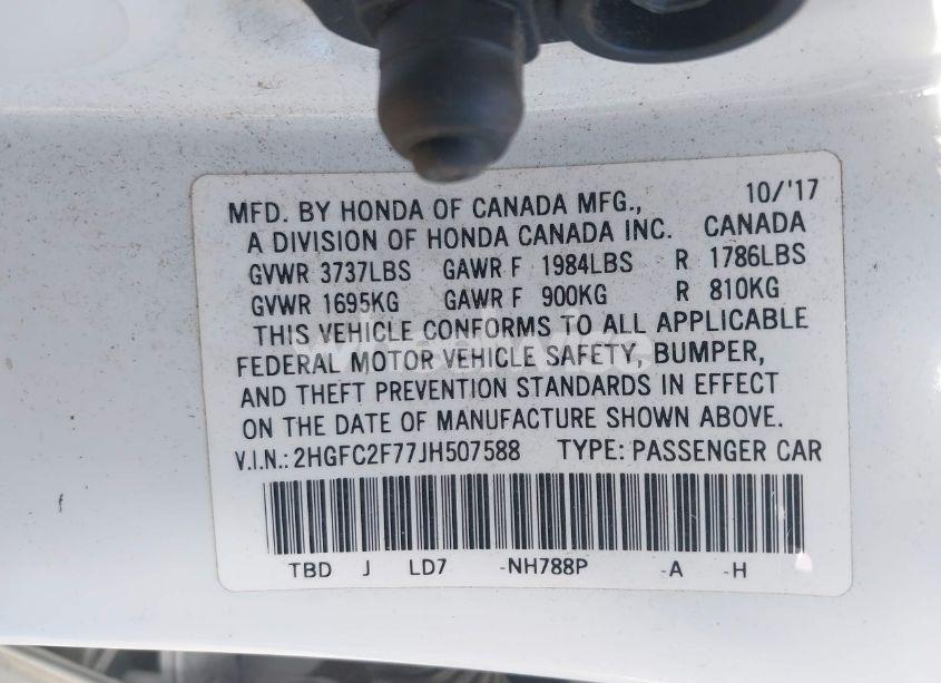 Photo 9 of 2018 Honda Civic EX (VIN 2HGFC2F77JH507588)