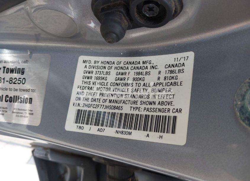 Photo 9 of 2018 Honda Civic EX (VIN 2HGFC2F77JH508465)