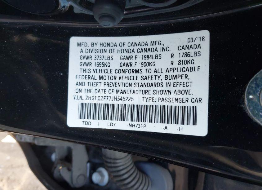 Photo 9 of 2018 Honda Civic EX (VIN 2HGFC2F77JH545225)