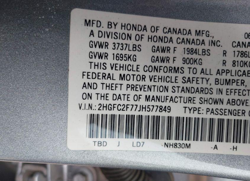 Photo 9 of 2018 Honda Civic EX (VIN 2HGFC2F77JH577849)